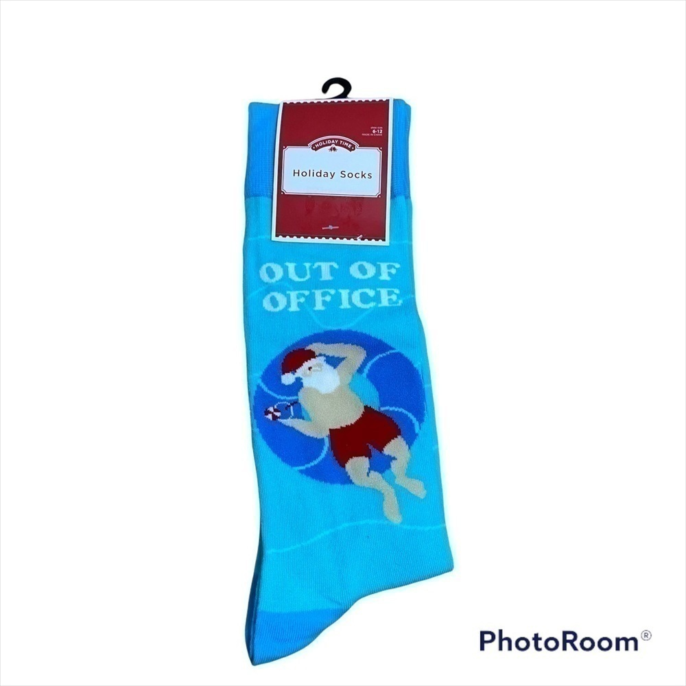 Pool Santa Put of Office Dress Socks Men’s 6-12 NWT Blue Red Christmas